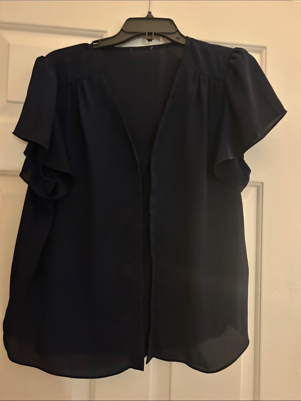 Halogen Navy Ruffled Flutter Sleeve Blouse